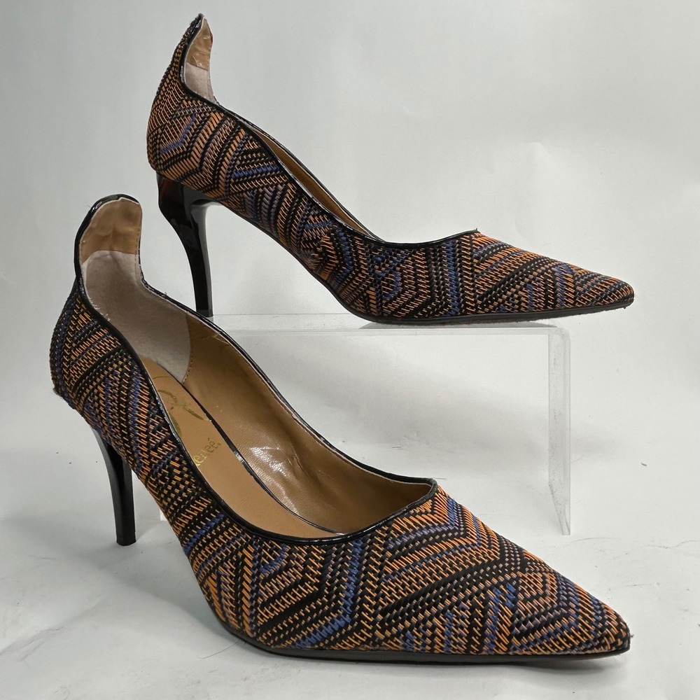J. Renee Nachelle Womens Pointed Toe Pumps Orange Blue Chevron Woven Heels 11M